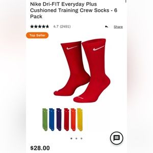 Nike Dri-FIT Everyday Plus Cushioned Training Crew Socks - 6 Pack